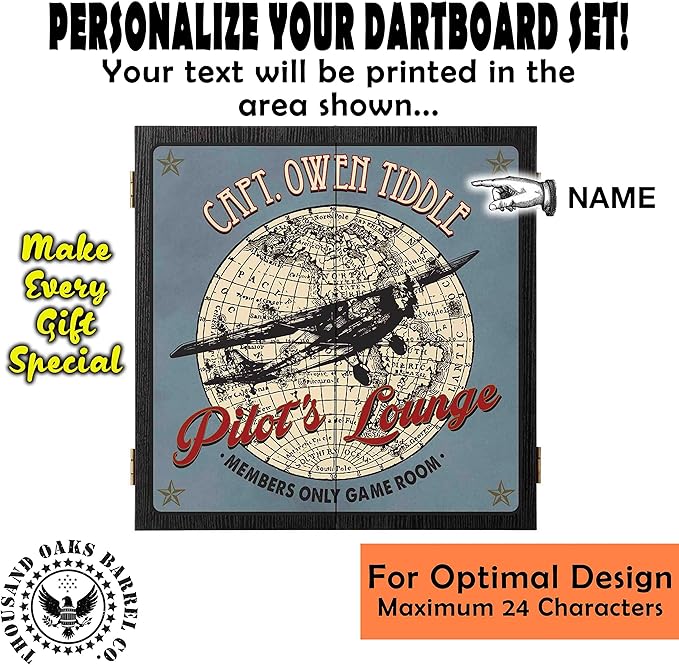 THOUSAND OAKS BARREL CO. | Personalized Dartboard & Cabinet Set with 6 Steel Tip Darts
