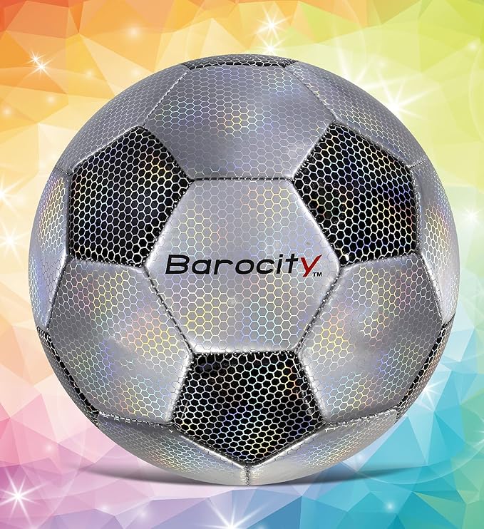 Soccer Ball - Premium Boy and Girl Official Match Ball with Cool Reflective Iridescent Rainbow Hex Pattern, Durable, Indoor, Outdoor, Training, Practice, Playtime and Games