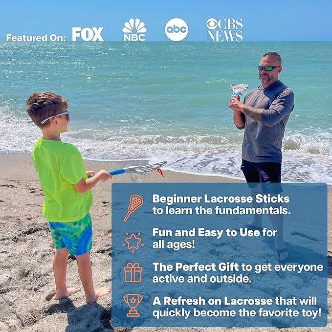 Mini Toss Lacrosse Set โ The Ultimate Game for the Backyard and Pool- Fun Gift for Kids - Comes with Water Skipping Ball & Rubber Ball - Comes with Full Size Large Basket for Easier to Catch & Throw