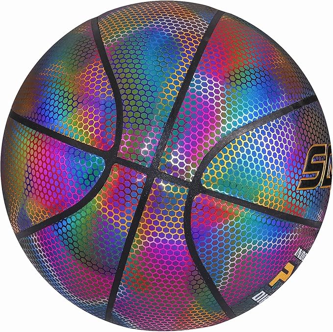 SQUAD NightPlay Reflective Basketball Size 5, Size 7 - Cool Holographic Glow Basketball for Night Game, Ideal Gift for Boys Girls 10-14 Year Old, Cool Teen Toys