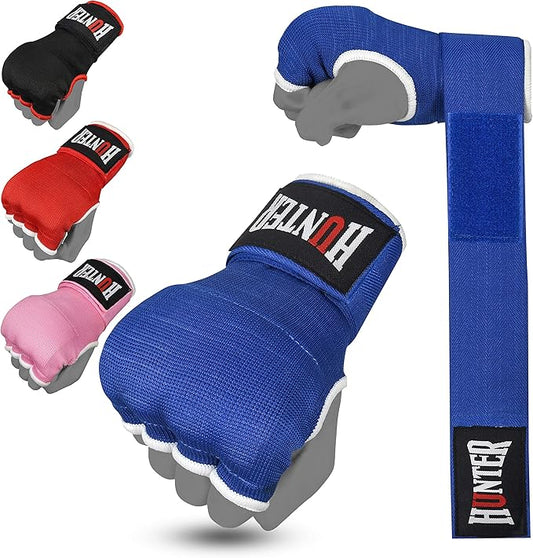 HUNTER Gel Padded Inner Gloves with Hand Wraps for Boxing, Quick Elastic Training Wraps for Men & Women, Muay Thai MMA Kickboxing Martial Arts Knuckle Wrist Protector (Pair)