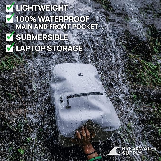 Breakwater Supply™ Waterproof IP68 Submersible Backpack with Airtight Zippers | Laptop Travel Outdoors | Fogland 25L 20L 15L
