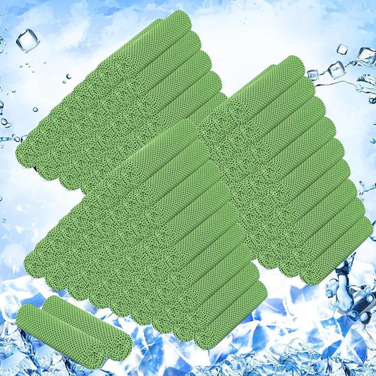 Hosuly 150 Pack Cooling Towels Bulk 40 x 12 Inch Large Chilly Breathable Sweat Sports Cold Towels Sublimation Microfiber Ice Neck Rags for Hot Weather Workout Baseball Softball Gym Team Gift(Green)