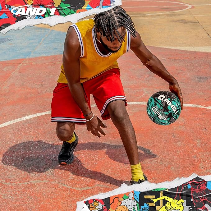 AND1 Supreme Grip Official Regulation Size 7 (29.5 inches) Rubber Basketball - Deep Channel Construction Streetball, Made for Indoor Outdoor Games