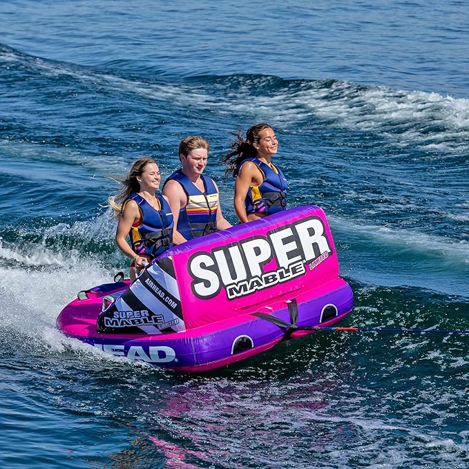 Airhead Mable Inflatable Towable Tube, 1-4 Rider Models, Dual Tow Points, Full Nylon Cover, EVA Foam Pads, Patented Speed Valve, Boat Tubes and Towables