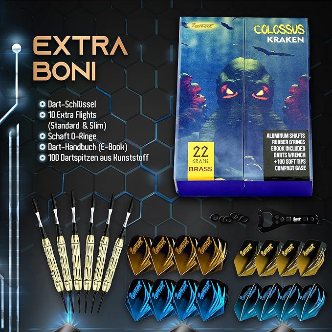 IgnatGames Premium Soft Tip Darts – 6/12 Pack Brass Barrels with Aluminum Shafts, 16 GlideXPro Flight Set, Tool Kit, Giftable Case & 100 Extra Tips