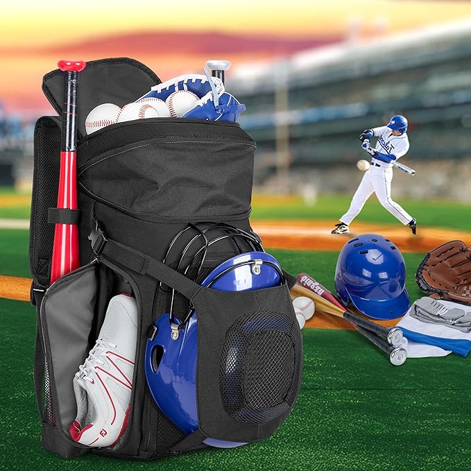 Baseball Bag for Adult and Youth, Baseball Backpack Softball Bag with Helmet Holder, Shoe Compartment and Fence Hook