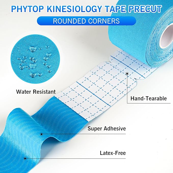 Kinesiology Tape Precut (40 Count, 10") | Latex-Free Knee Tape for Sports | K Tape Strips Ideal for Knee, Shoulder, and Elbow Support (Sky Blue + Pink)