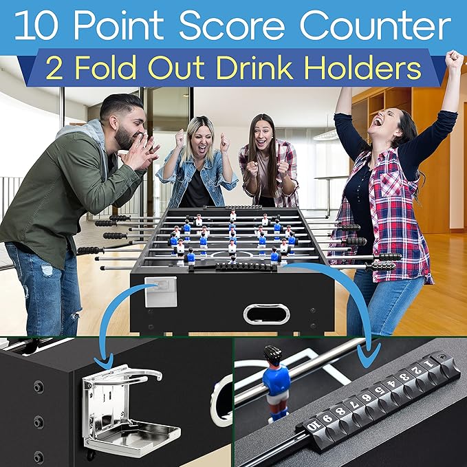 SereneLife 48in Foosball Table, Competition Sized Set with 2 Balls and 2 Cup Holders for Indoor Family Arcade Game Room