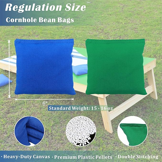 Cornhole Board Set 4FTx2FT Solid Wood Regulation Size Cornhole Set Includes 8 Cornhole Bags for Adults