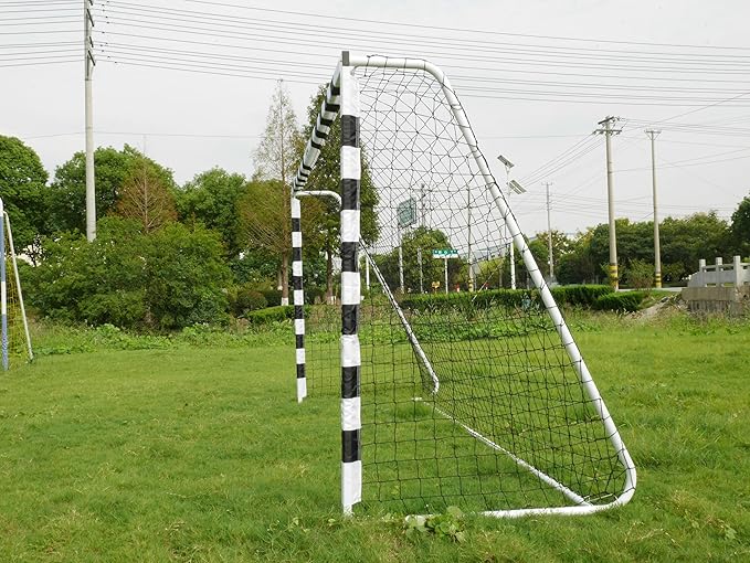 Vallerta® Signature Series Steel Frame Soccer Goal with Checkered Goal Frame Posts for Youth Practice and Training.