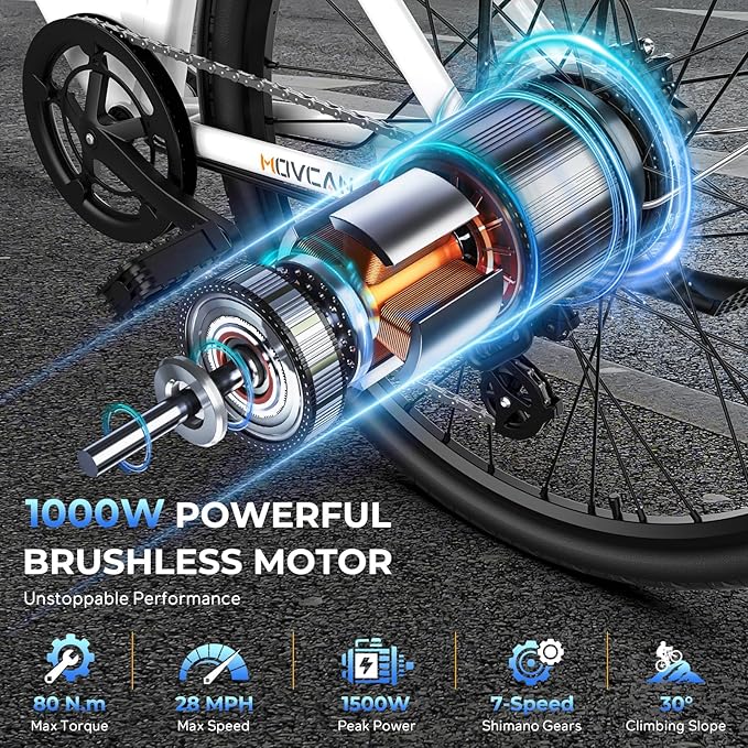 V80 Electric Bike, 1000W Motor 28MPH Ebike, 48V 13Ah Removeable Battery, 26'' City Cruiser Adult Electric Bicycles up to 70 Miles