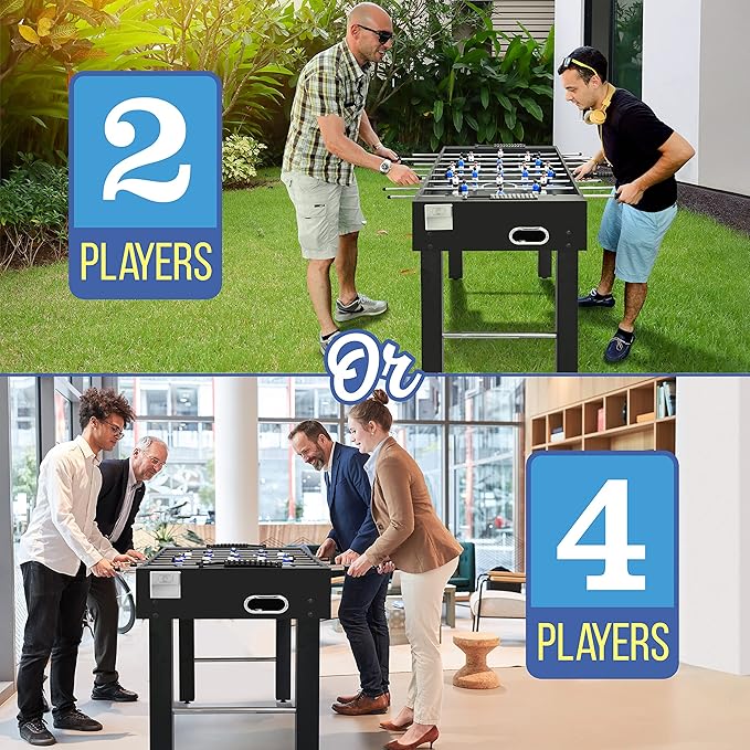 SereneLife 48in Foosball Table, Competition Sized Set with 2 Balls and 2 Cup Holders for Indoor Family Arcade Game Room