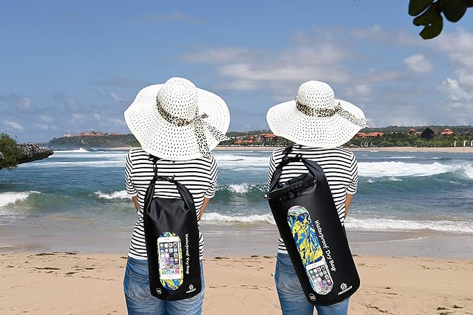 Freegrace Waterproof Dry Bags Set of 3 Dry Bag with 2 Zip Lock Seals & Detachable Shoulder Strap, Waist Pouch & Phone Case - Can Be Submerged Into Water - for Swimming (Black(Window), 20L)