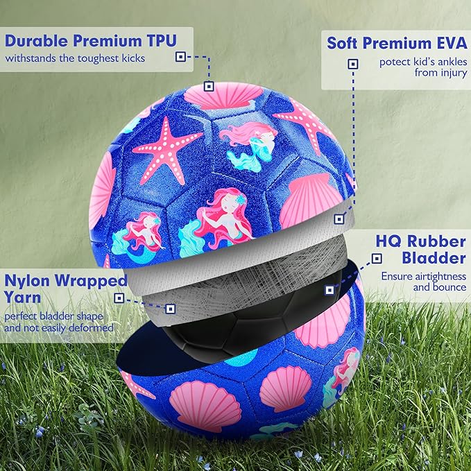 Soccer Balls Size 3 for Girls Soccer Ball for Kids Aged 4-6 6-8 Beginners Outdoors Sports Ball Recreation Playing Ball Birthday Christmas Back to School Gifts