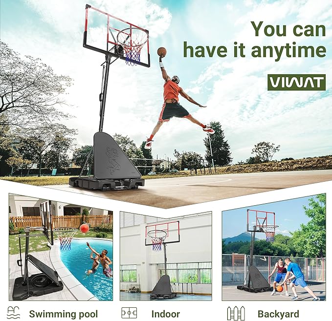 Basketball Hoop Outdoor 4.4-10FT Adjustable Kids Basketball Hoop Indoor Basketball Goal 45’’PC Shatterproof Backboard Portable Toddler Basket Ball Hoop for Kids/Adult Basketball Accessories Net