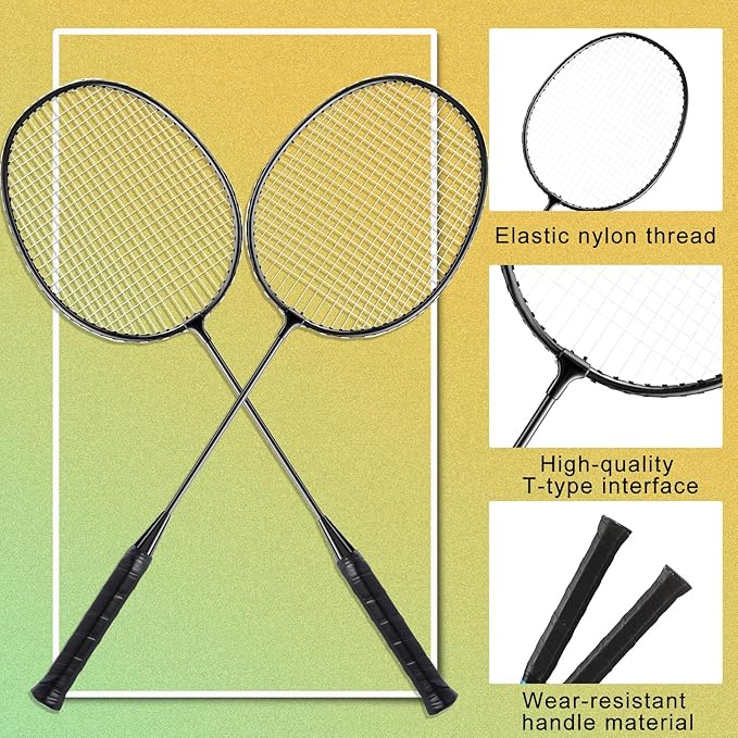 Woanger 8 Packs Badminton Rackets Set with 12 Badminton Racquets for Adult Backyard Gym Beach Outdoor Games