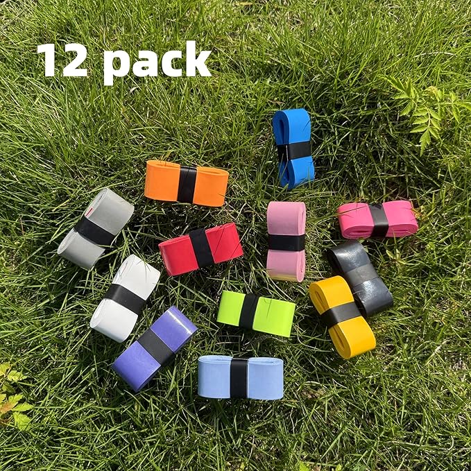 12 Pack Tennis Racket Grip Tape - Tennis Overgrip Grip Tape for Tennis Racquet - Multiple Colors Pickleball Overgrip Tape - Highly Comfortable Badminton Grip Tape