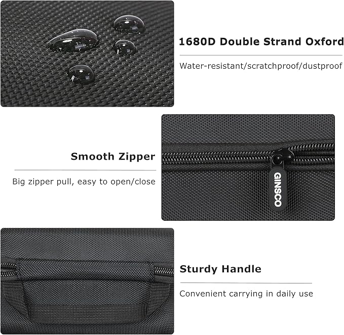 Ginsco Compact Hard Shell Case for Blood Pressure Monitor, Compatible with Omron Bronze/iHealth/Oklar, Portable Carrying Travel Case with Handle, Mesh Pocket for Cuff/Batteries/Charger (Black, M)