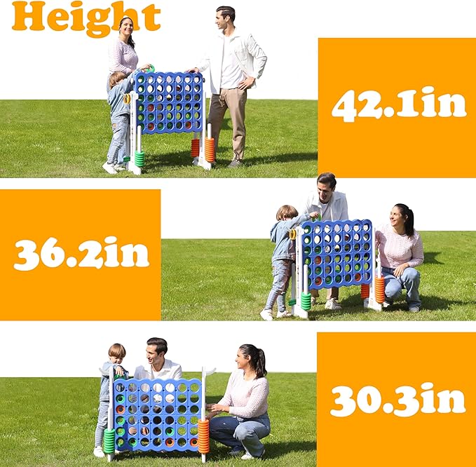SDADI Height-Adjustable Giant 4-in-a-Row Game, 2-in-1 Jumbo 4-to-Score & Ring Toss Set, Indoor/Outdoor Yard Party Toy for Kids, Adults & Family, White