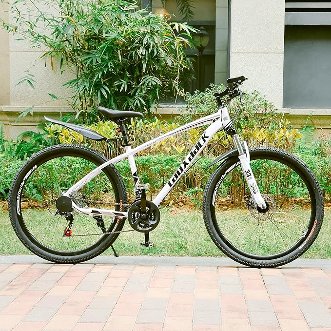 Bruce & Shark 27.5" Mountain Bike, 21-Speed Aluminum Alloy Frame, Front Suspension, Mechanical Disc Brakes, Men/Women All-Terrain Bicycle with Bike Lock & Pump