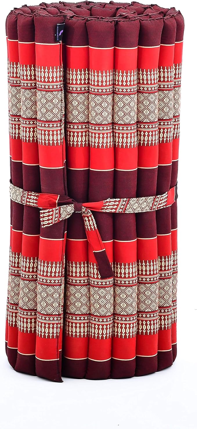 Leewadee - Foldable Floor Mattress - Japanese Roll Up Futon -Trifold Tatami Mat- Guest Floor Bed - Camping Mattress - Thai Massage Mat, Kapok Filled, 75 x 28 inches, Red