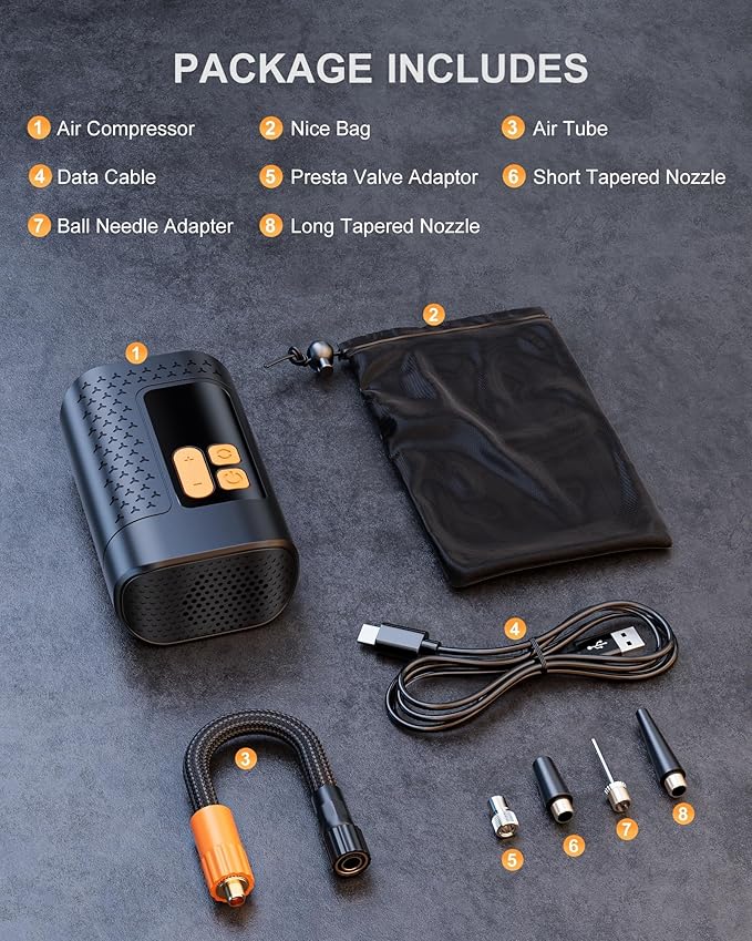 Electric Bike Pump, 160PSI Mini Bike Tire Pump, 4X Fast Bicycle Pump with Digital Pressure Gauge, Bike Air Pump with Presta Valves for Mountain Bike, Moto, Road Bike, Car and Balls