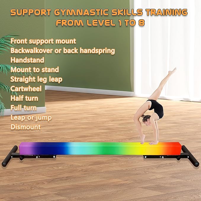 Adjustable Balance Beam Gymnastics Beam 8 FT Adjustable Height Beams for Kids, High and Low Floor Beams,Gymnastics Equipment for Kids Adults Training at Home and Gym Center