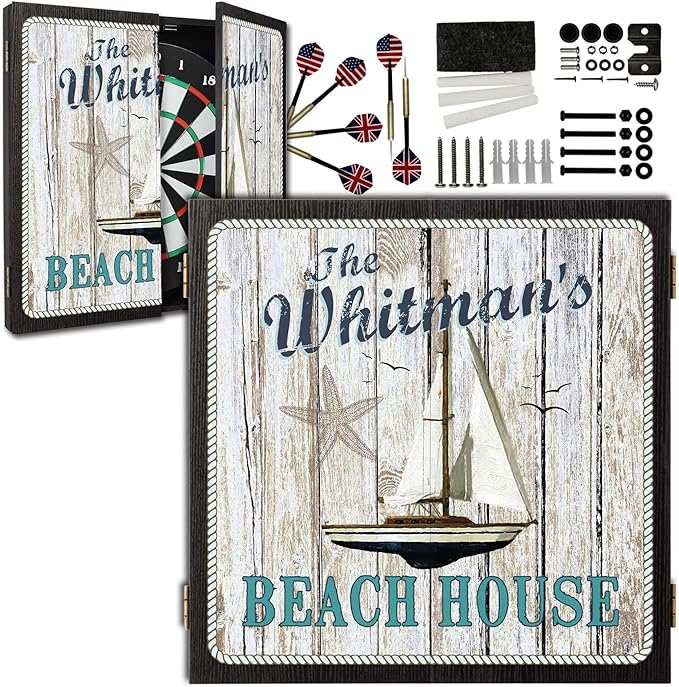 THOUSAND OAKS BARREL CO. | Personalized Dartboard & Cabinet Set with 6 Steel Tip Darts