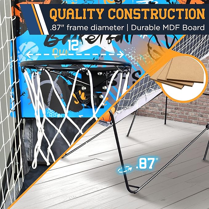 SereneLife Dual Hoop Basketball Shootout Indoor Home Arcade Room Game with Electronic LED Double Basketball Shot Scoreboard & Play Timer, Fold-up Court Shooting Sports for Kids&Adults Player