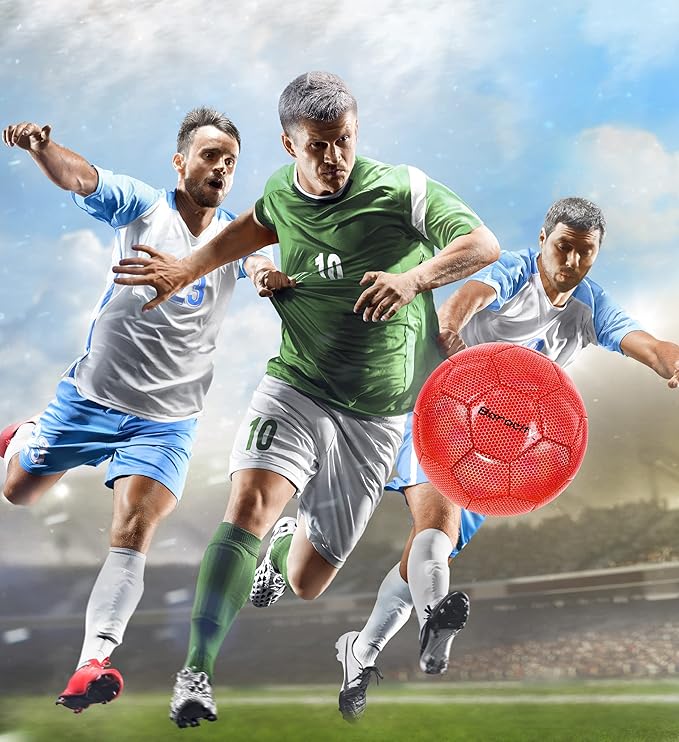 Soccer Ball - Premium Boy and Girl Official Match Ball with Cool Reflective Iridescent Rainbow Hex Pattern, Durable, Indoor, Outdoor, Training, Practice, Playtime and Games