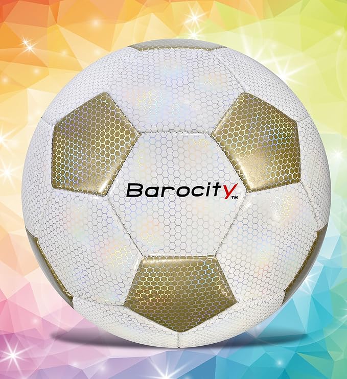 Soccer Ball - Premium Boy and Girl Official Match Ball with Cool Reflective Iridescent Rainbow Hex Pattern, Durable, Indoor, Outdoor, Training, Practice, Playtime and Games