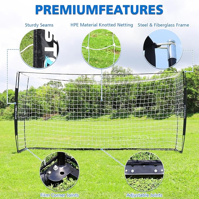 Storgem Soccer Goal,Soccer Net,Soccer Goals for Backyard,with Bow Frame,Collapsible Metal Base and 15 Training Cones