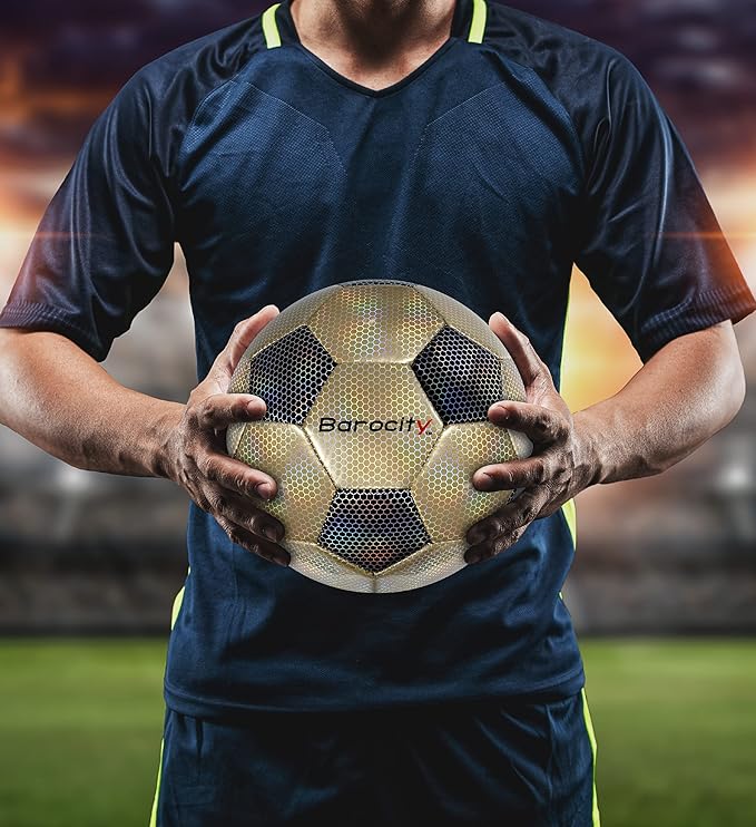 Soccer Ball - Premium Boy and Girl Official Match Ball with Cool Reflective Iridescent Rainbow Hex Pattern, Durable, Indoor, Outdoor, Training, Practice, Playtime and Games