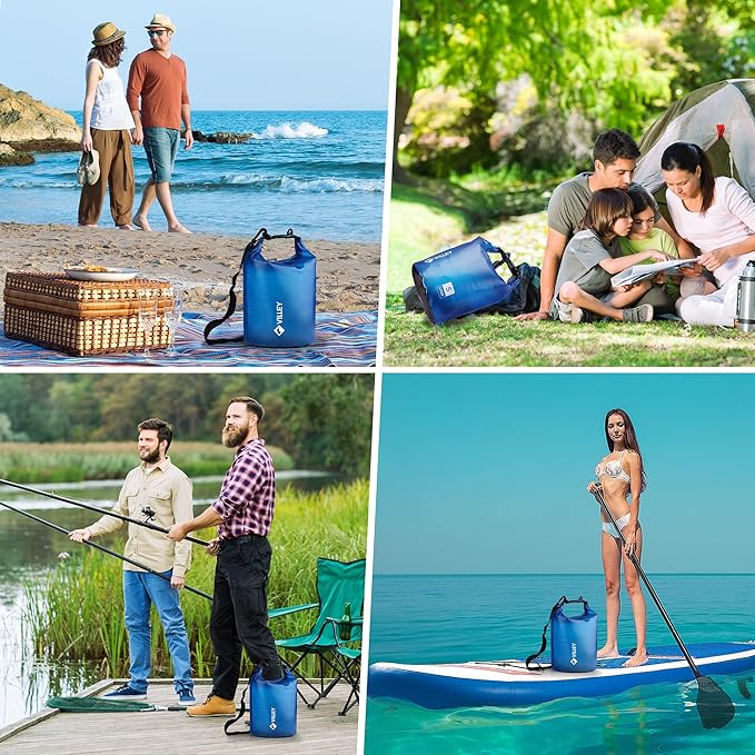 VILLEY Dry Bag Waterproof 5L Roll Top Sack Keeps Gear Dry Lightweight Sack for Kayaking Boating Camping Swimming and Beach Adventures Blue Transparent
