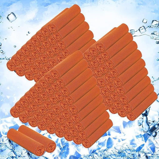 Hosuly 150 Pack Cooling Towels Bulk 40 x 12 Inch Large Chilly Breathable Sweat Sports Cold Towels Sublimation Microfiber Ice Neck Rags for Hot Weather Workout Baseball Softball Gym Team Gift (Orange)