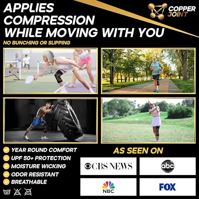 CopperJoint Pull On Knee Brace Women & Men Workout - Copper Infused Knee Sleeves for Men, Elastic Compression Knees Support Braces for Fitness, Volleyball, Basketball, Running, Sports