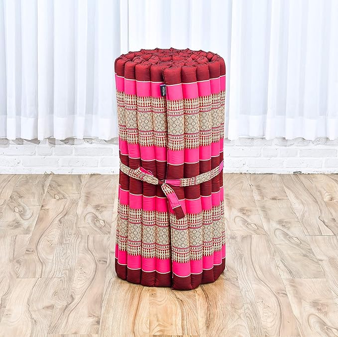 Leewadee - Foldable Floor Mattress - Japanese Roll Up Futon -Trifold Tatami Mat- Guest Floor Bed - Camping Mattress - Thai Massage Mat, Kapok Filled, 75 x 28 inches, Auburn Pink