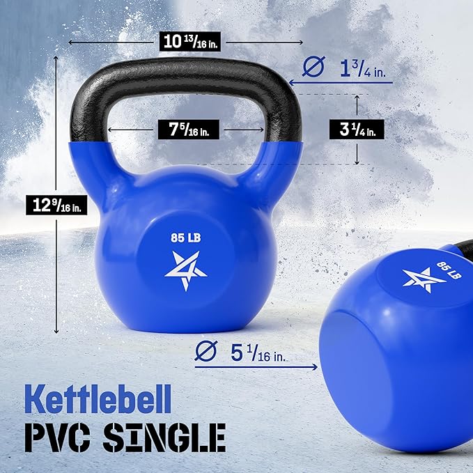 Yes4All Kettlebell, 5-100 LB Vinyl Coated Cast Iron Strength Training Kettlebells for Home Gym Exercises, Fitness, Full Body Workout Equipment, Push Ups, and Grip Strength