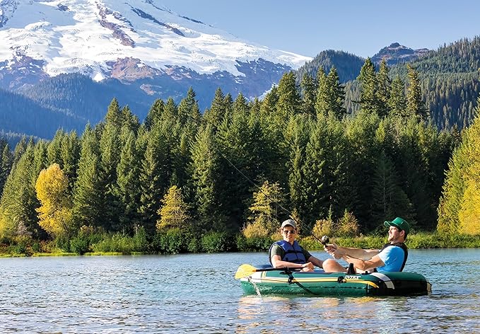 INTEX Seahawk Inflatable Boat Series: Includes Deluxe Aluminum Oars and High-Output Pump – SuperStrong PVC – Fishing Rod Holders – Heavy Duty Grab Handles – Gear Pouch