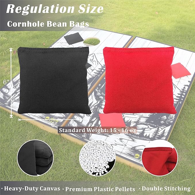 Cornhole Board Set 4FTx2FT Solid Wood Regulation Size Cornhole Set Includes 8 Cornhole Bags for Adults