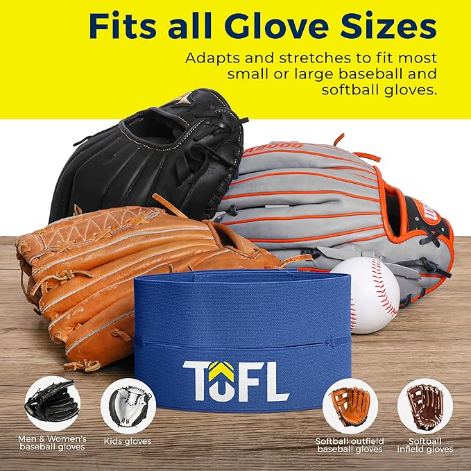 TOFL Baseball Glove Wrap | Premium Elastic Band for Perfect Glove Shape, Break-in & Maintenance | Shape Locker for Menâs & Womenâs Softball, Adult & Youth Baseball Mitts, Fits Big & Small Sizes