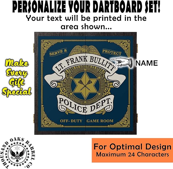 THOUSAND OAKS BARREL CO. | Personalized Dartboard & Cabinet Set with 6 Steel Tip Darts