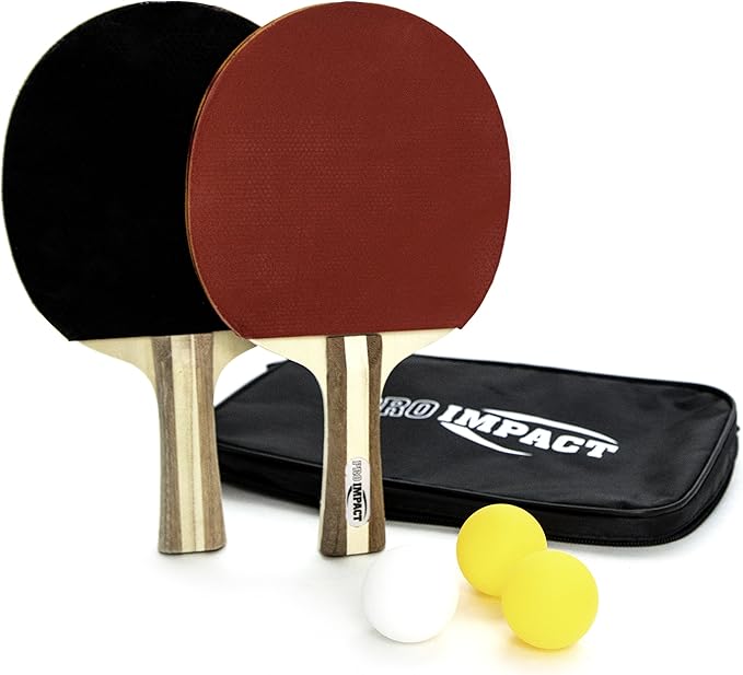 Pro Impact Ping Pong Set β 2 Professional Wooden Paddles, 3 Table Tennis Balls & Carry Case β Indoor/Outdoor Racket Kit for Beginner & Intermediate Players, Kids & Adults