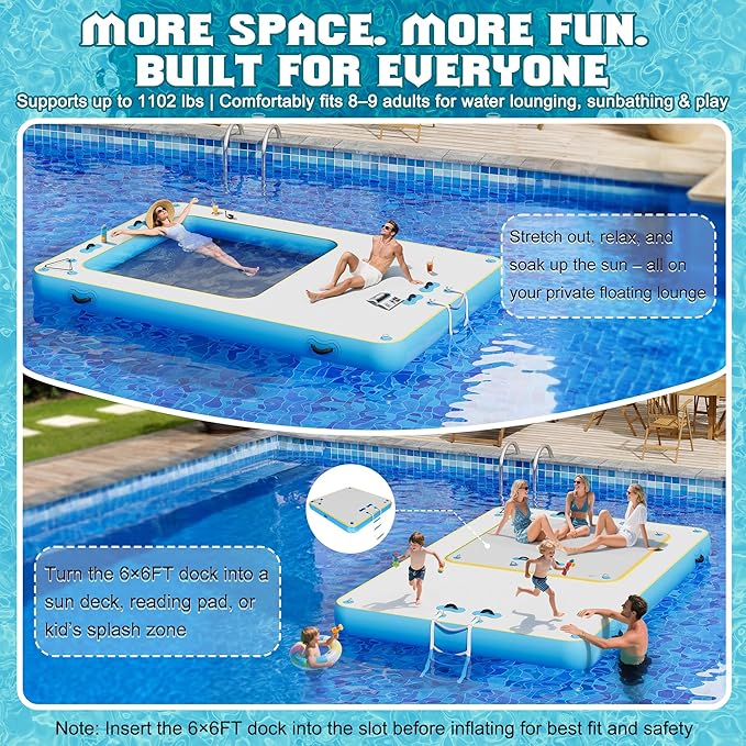 Specraft Inflatable Floating Dock, Non-Slip Air Dock Platform loating Island Raft with Rope Ladder for Pool Lake Beach Ocean