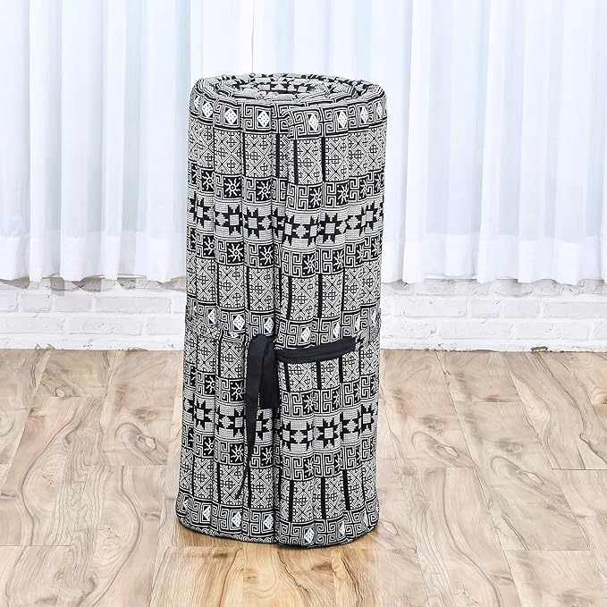 Leewadee - Foldable Floor Mattress - Japanese Roll Up Futon -Trifold Tatami Mat- Guest Floor Bed - Camping Mattress - Thai Massage Mat, Kapok Filled, 75 x 28 inches, Black