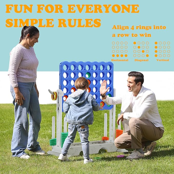 SDADI Height Adjustable 3-in-1 Giant 4 in a Row Connect, Jumbo 4-to-Score with Golf and Ring Toss Set, Indoor Outdoor Yard Party Game for Kids and Family, White