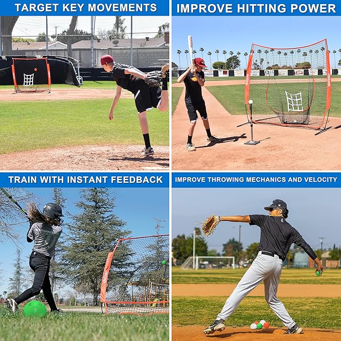 Baseball & Softball 5 Piece Base Set + 5 Piece Plastic Training Balls - Improve Power and Agility - Baseballs Accessories Fun for All Ages