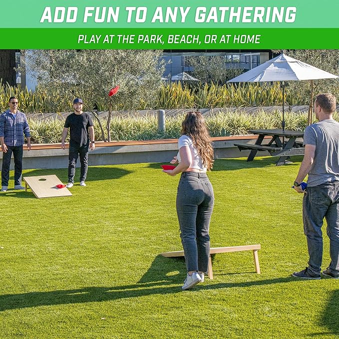 GoSports 4 x 2 ft Classic Wooden Cornhole Board Set - Portable Bean Bag Toss Game for Adults & Family - Includes Set of 8 Bean Bags with Tote Bag