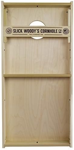 Slick Woody's Professional-Grade Cornhole Boards - 4'x2' Solid Wood Regulation Woodgrain Flag Bean Bag Toss Game with 8 Resin Filled Bags